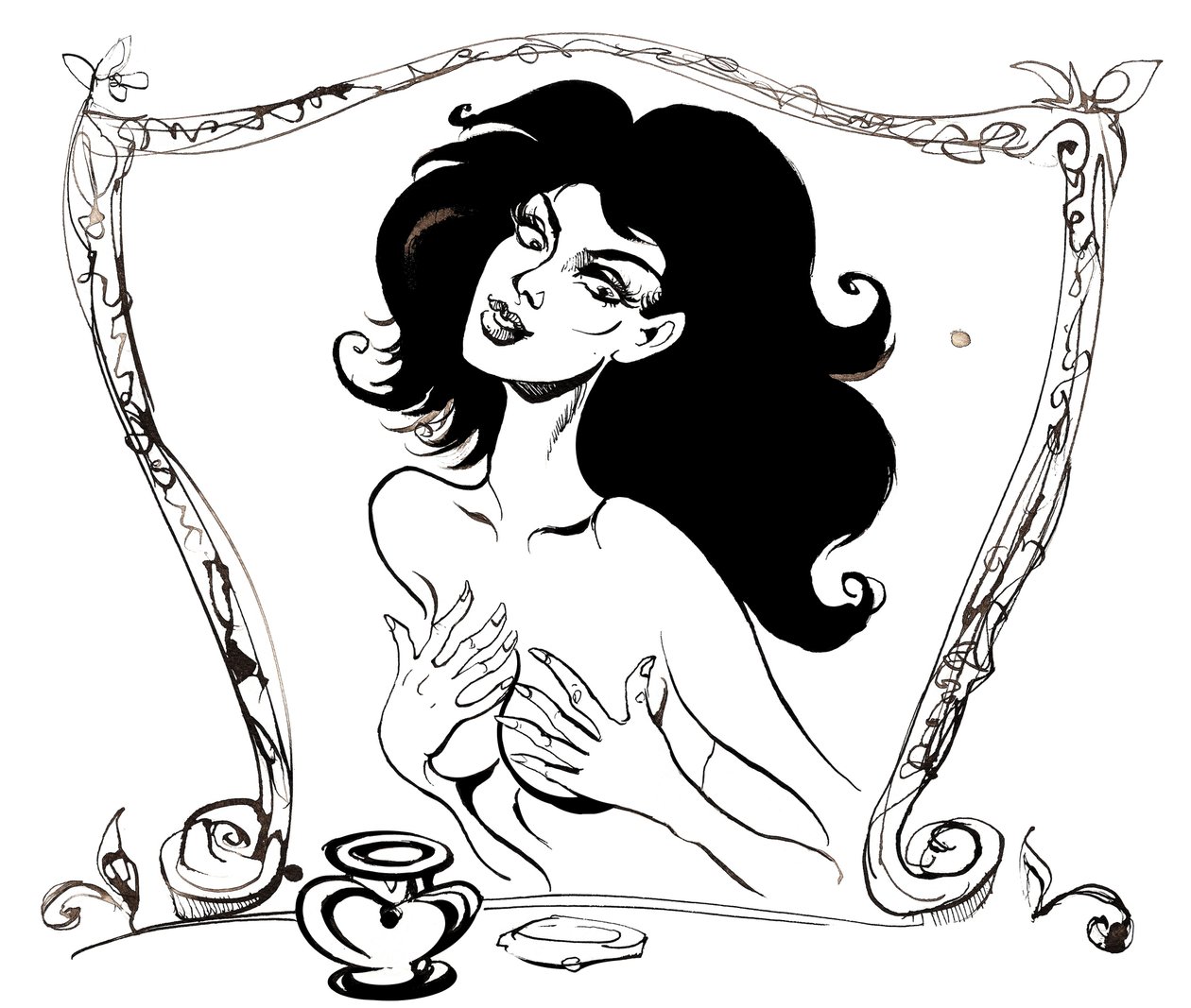Margarita antes da ilustração do espelho de O Mestre e Margarita por Mikhail Bulgakov (dramaturgo e autor russo, 1891-1940); desenho a tinta, 2015 de Neale Osborne