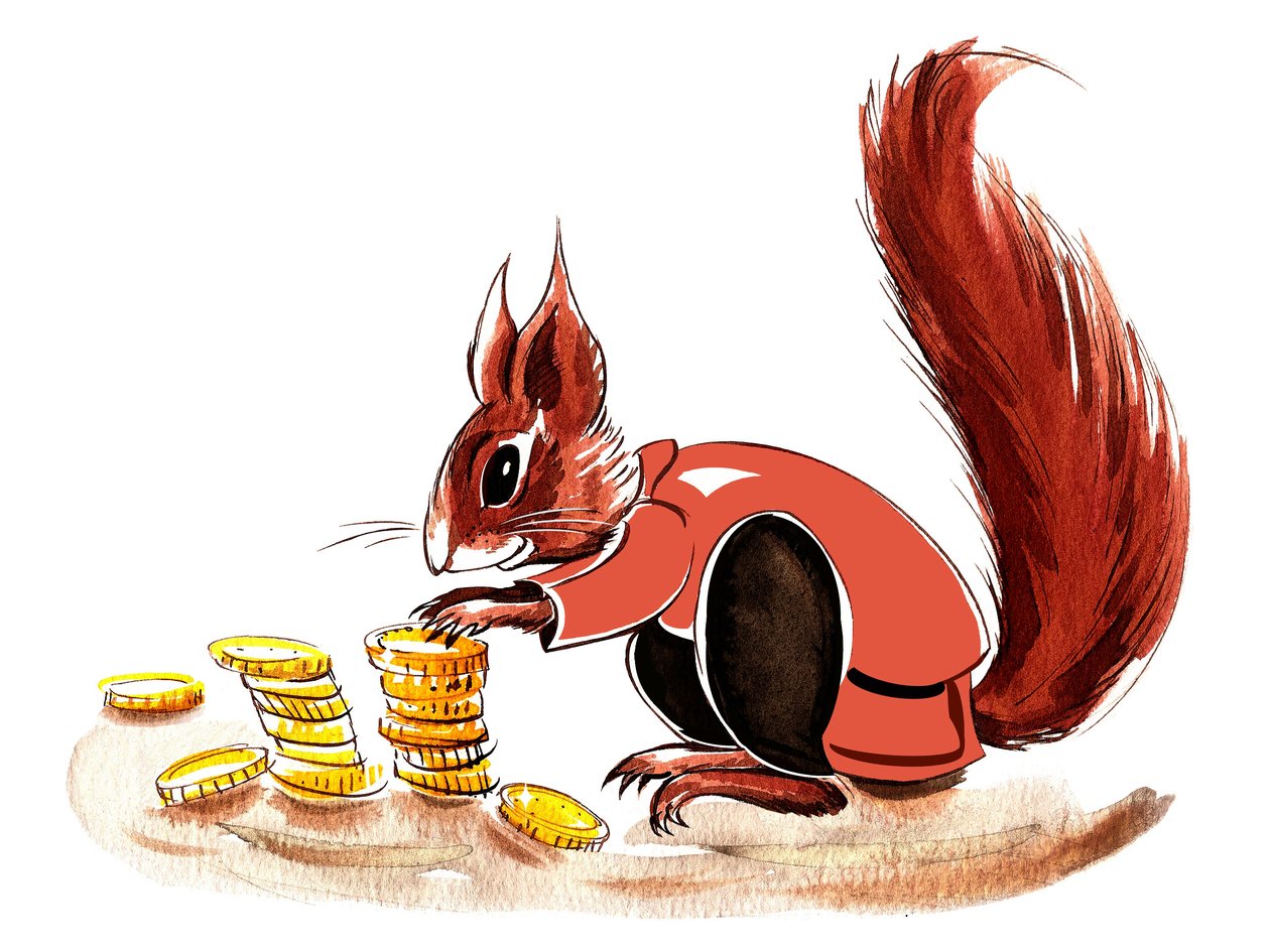 Esquilo de dinheiro - ilustração de alegoria financeira de Neale Osborne