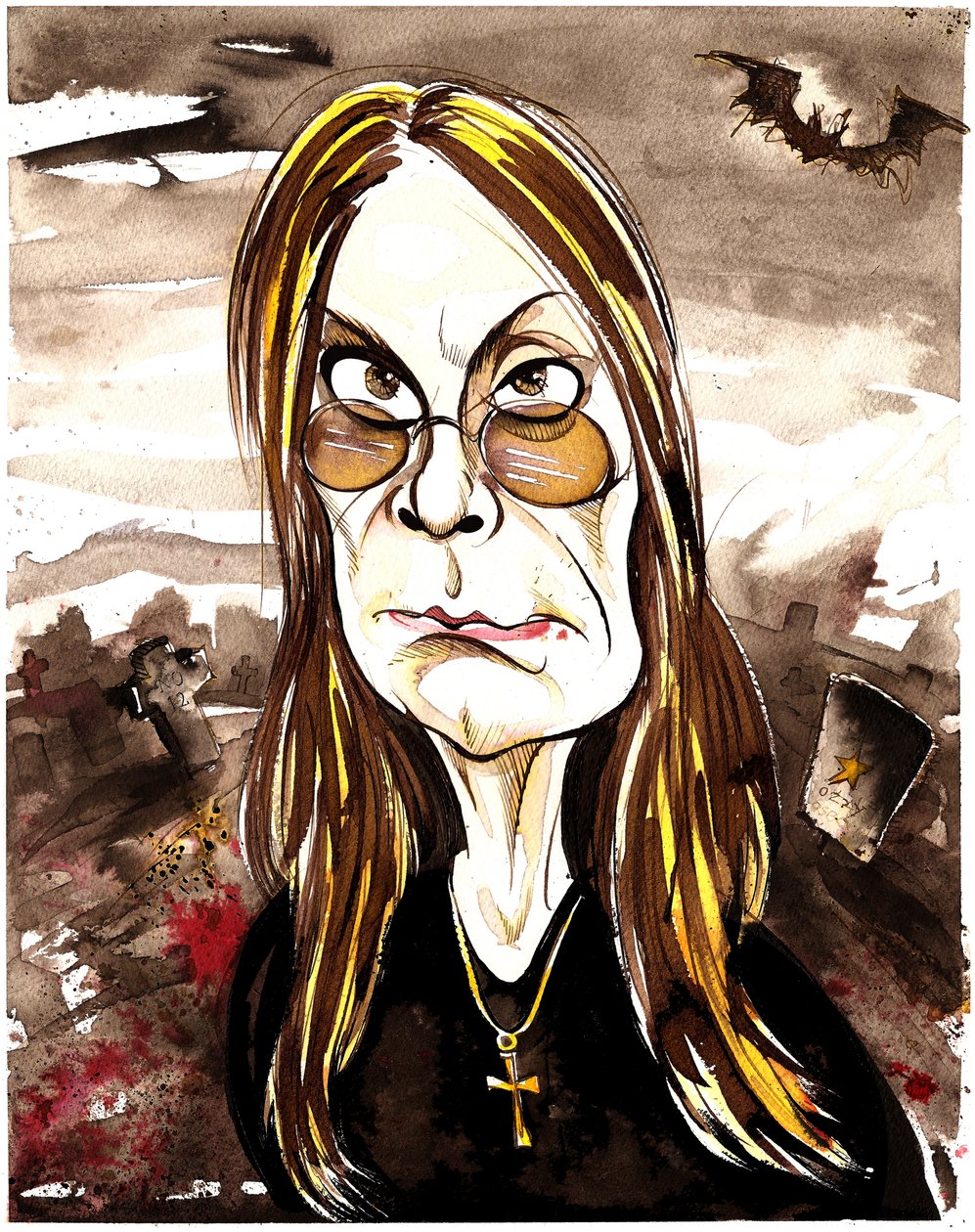 Ozzy Osbourne - caricatura a cores de Neale Osborne