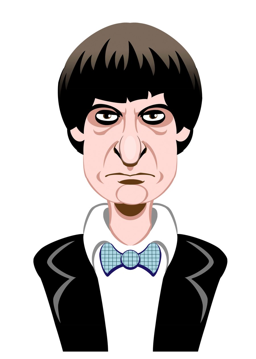 Patrick Troughton como Doctor Who - caricatura de Neale Osborne