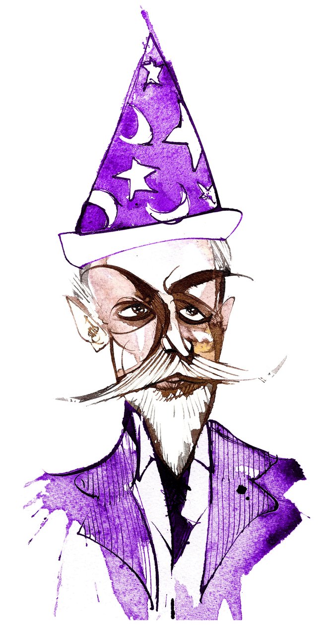 Paul Dukas, compositor francês (1865-1935); caricaturado como um feiticeiro de Neale Osborne