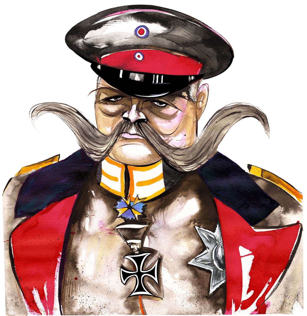 Paul von Hindenburg - nascido na Polônia, general alemão e presidente (1847-1934); caricatura de cores de Neale Osborne