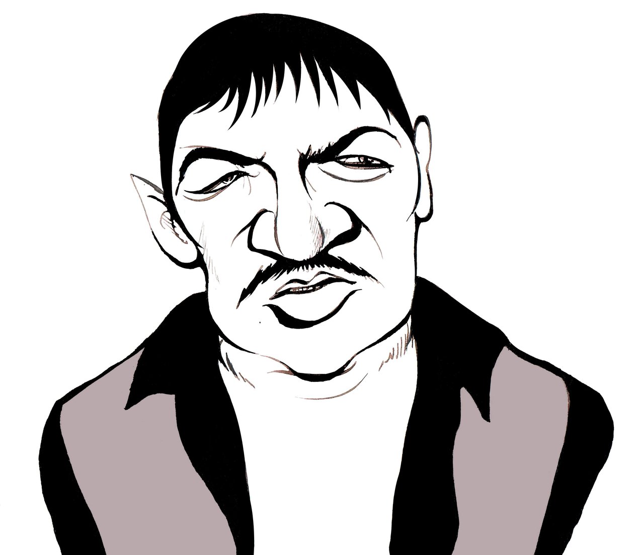 Rainer Werner Fassbinder, cineasta alemão, ator, dramaturgo e diretor de teatro (1945 - 1982), caricatura de Neale Osborne