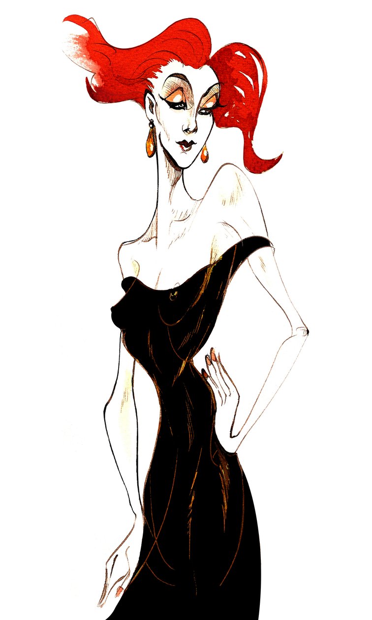 Modelo ruivo em um vestido preto de Neale Osborne