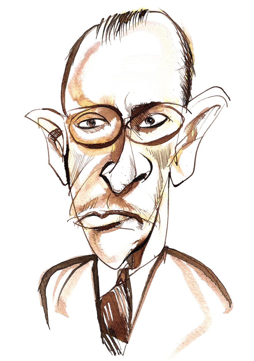 O compositor e maestro russo Igor Stravinsky (1882-1971); caricatura de Neale Osborne