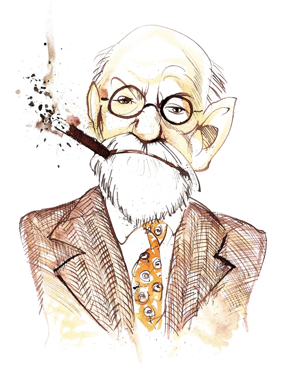 Sigmund Freud Neurologista austríaco e psicoterapeuta do nascimento tcheco (1856-1939); caricatura de Neale Osborne