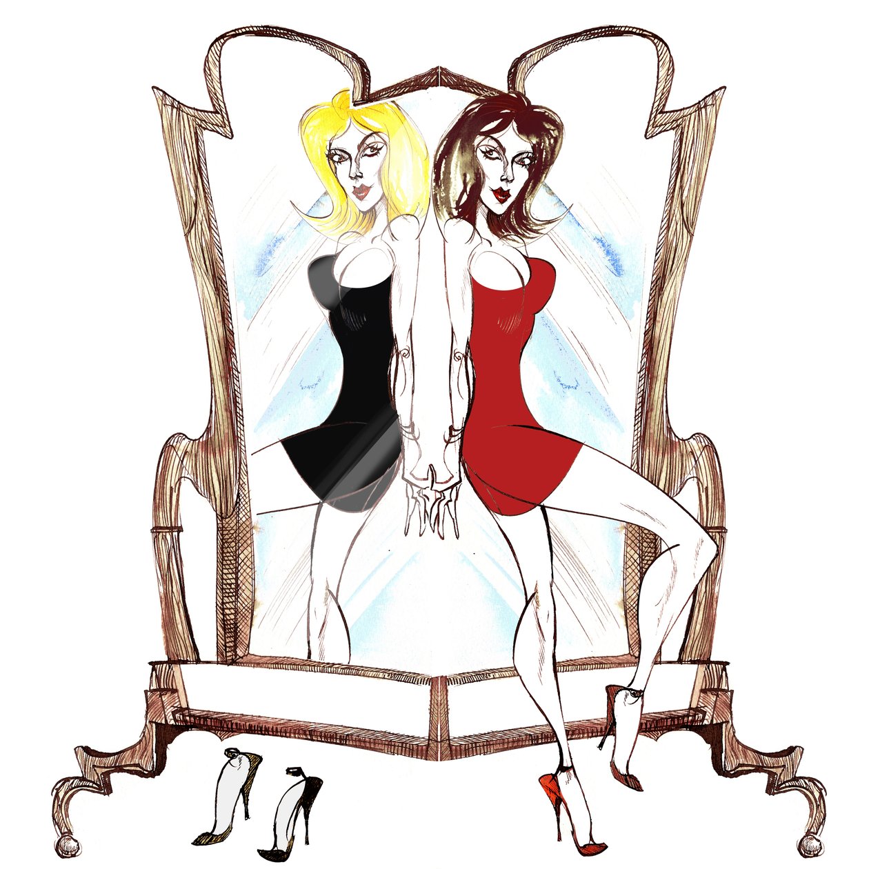 Signs of the Zodiac: gêmeos Gemini espelho de uma série de caricaturas de moda, uma para cada signo do zodíaco de Neale Osborne