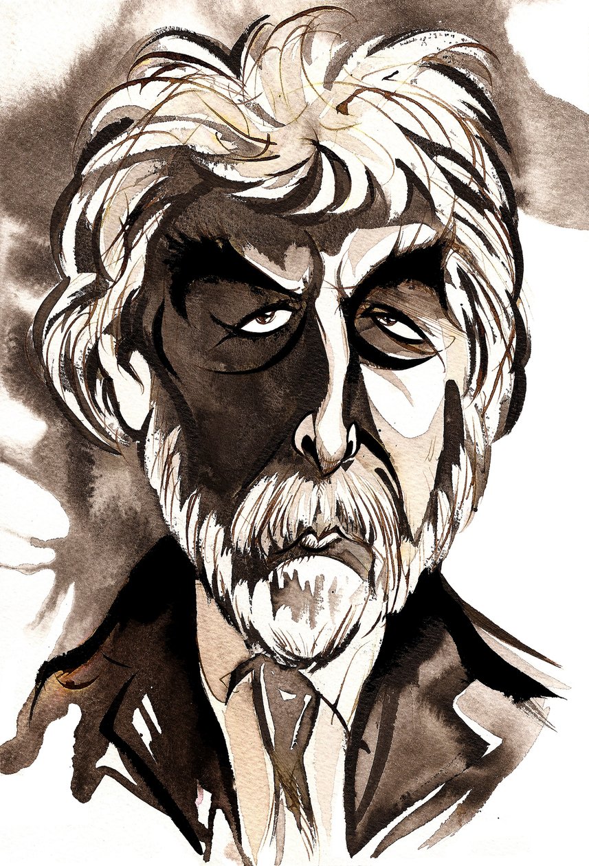 Sir Harrison Birtwistle - caricatura em preto e branco de Neale Osborne