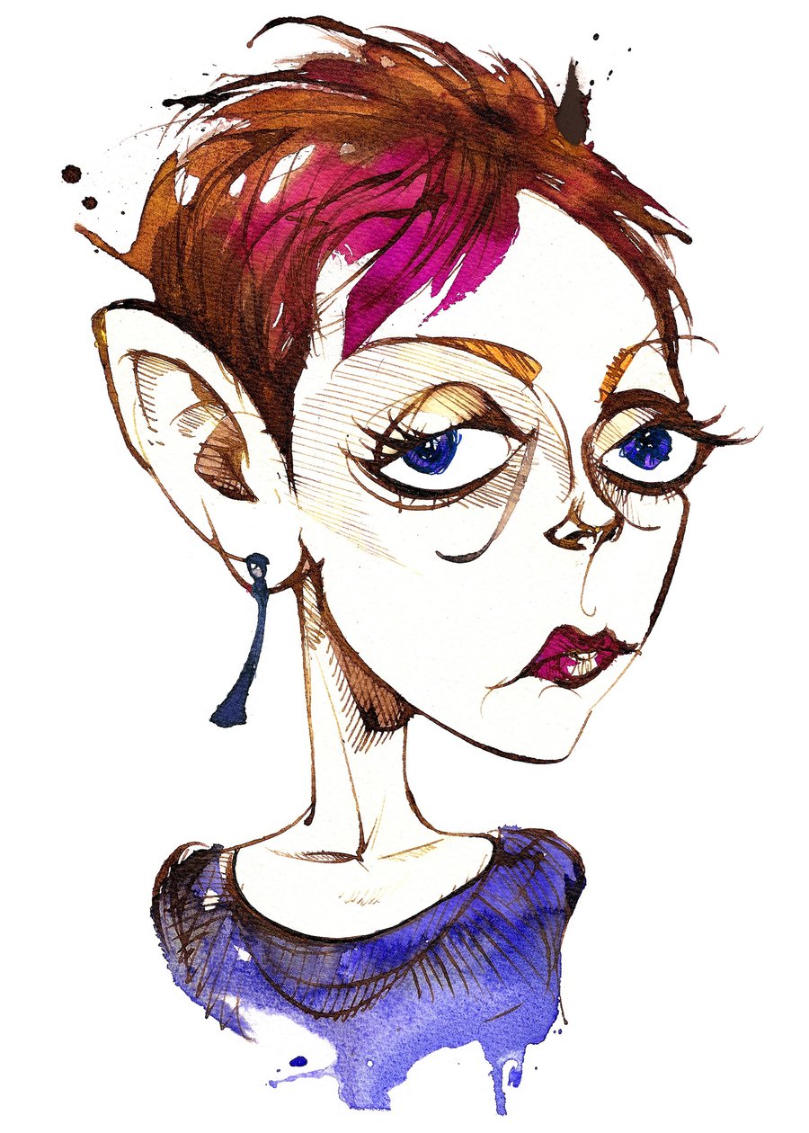 Tansy Davies, compositor inglês (nascido em 1973); caricatura de Neale Osborne