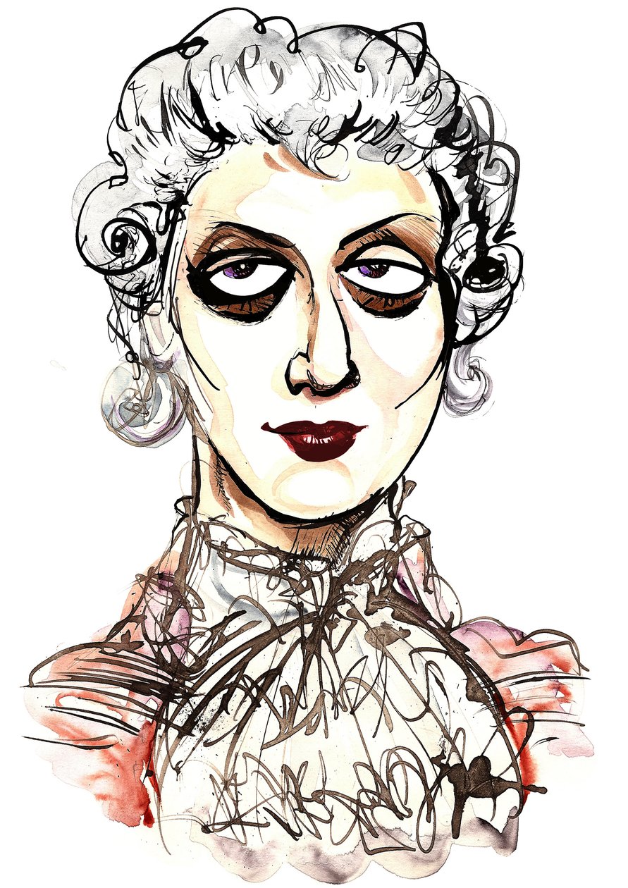 Tatiana Troyanos - caricatura a cores como Otávio da ópera Der Rosenkavalier de 1911 de Richard Strauss (compositor alemão, 1864-1949); libreto de Hugo von Hofmannsthal (escritor austríaco e dramaturgo) de Neale Osborne