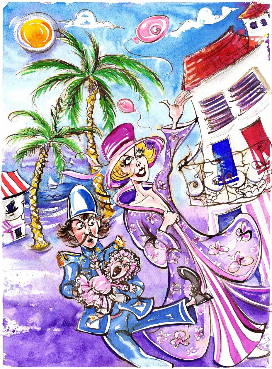 Os peitos de Tiresias- cor ilustração dos desenhos animados de Neale Osborne