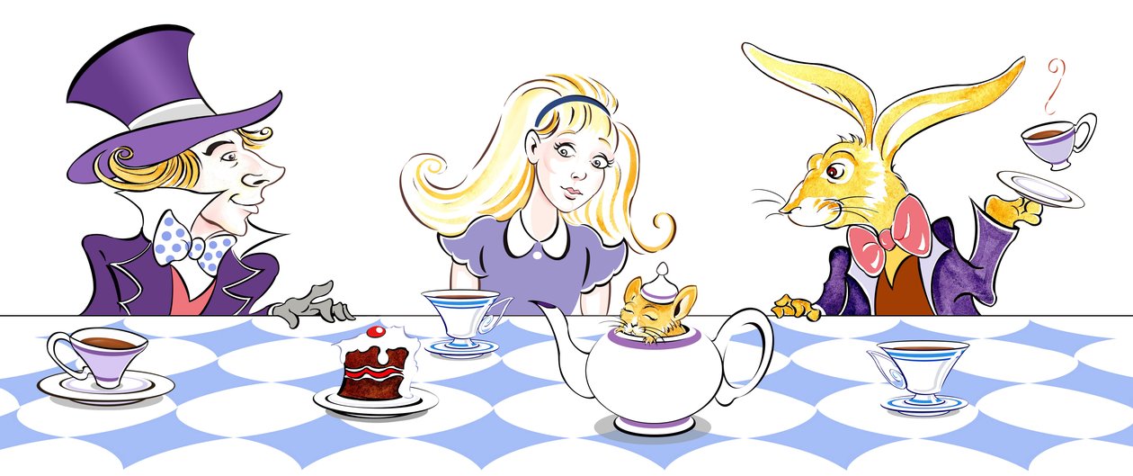 The Mad Hatters Tea Party - ilustração de Alice Carroll de Lewis Carroll no País das Maravilhas (1865), 2005 de Neale Osborne