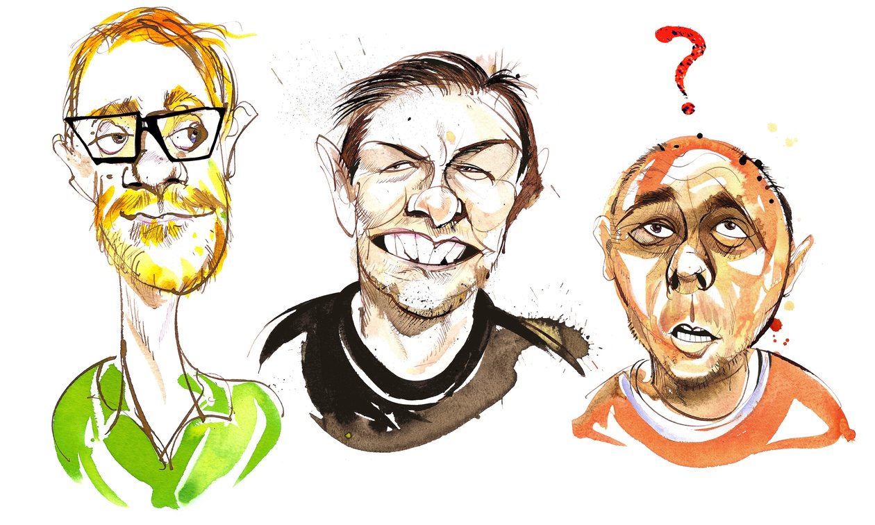O Ricky Gervais Show com atores de comédia ingleses: Stephen Merchant, Ricky Gervais e Karl Pilkington de Neale Osborne