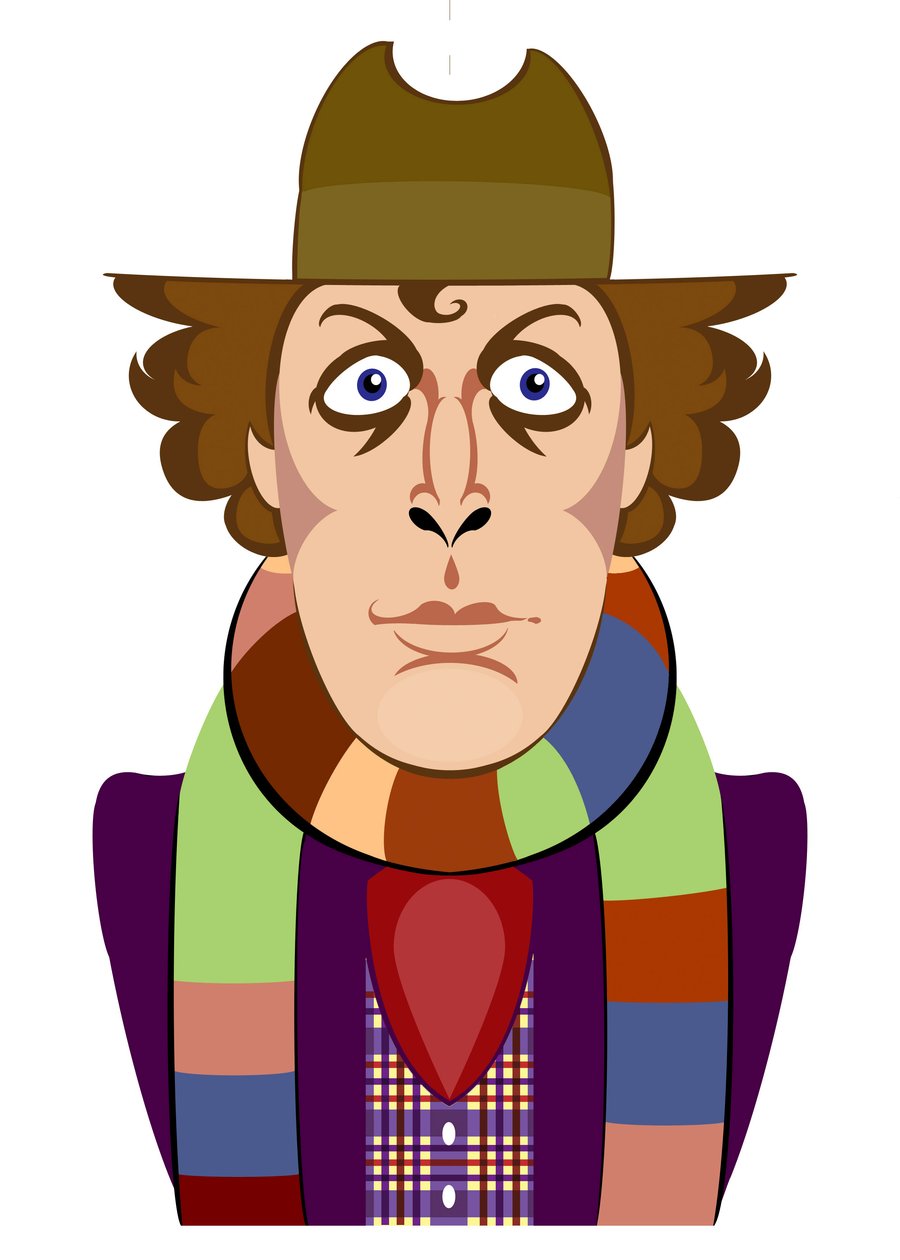 Tom Baker como Doctor Who - caricatura de Neale Osborne