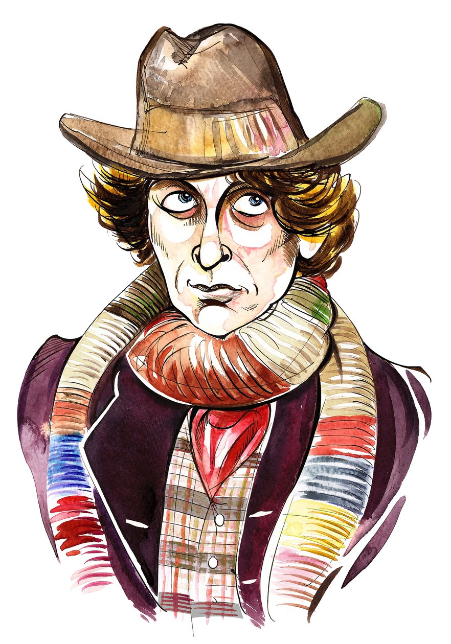 Tom Baker como Doctor Who na série de televisão de mesmo nome da BBC de Neale Osborne