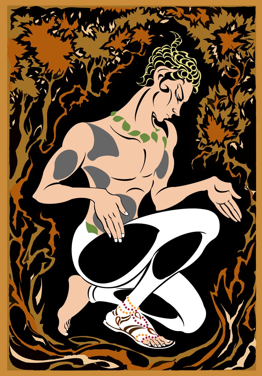 Vaslav Nijinsky, como o fauno em LApres-midi dun faune por Debussy, dançarina e coreógrafa russa (1890-1950), versão posterada colorida de 2004, por Neale Osborne de Neale Osborne