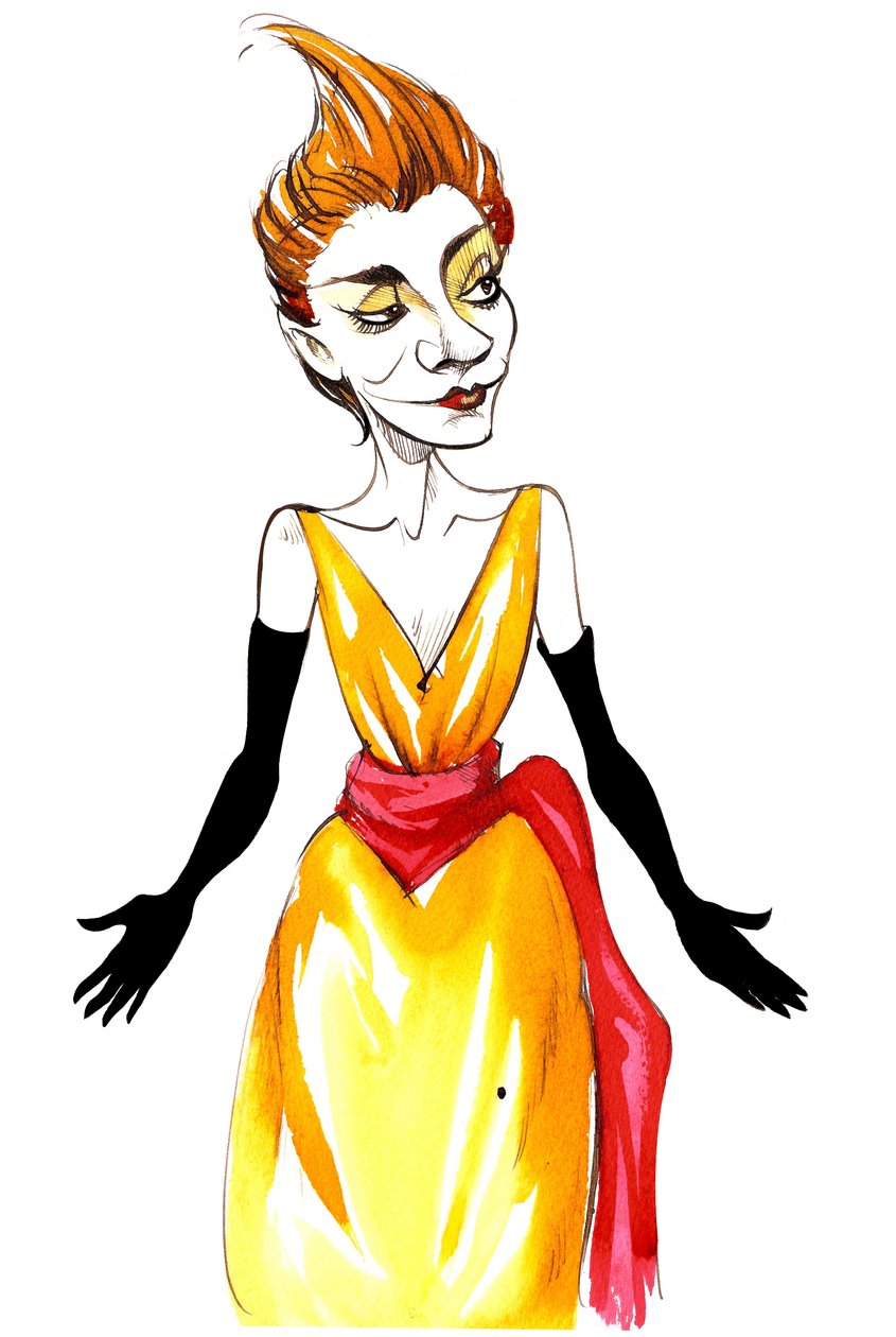 Yvette Guilbert, atriz francesa e cantora de cabaré, (1867 - 1944) caricatura de Neale Osborne