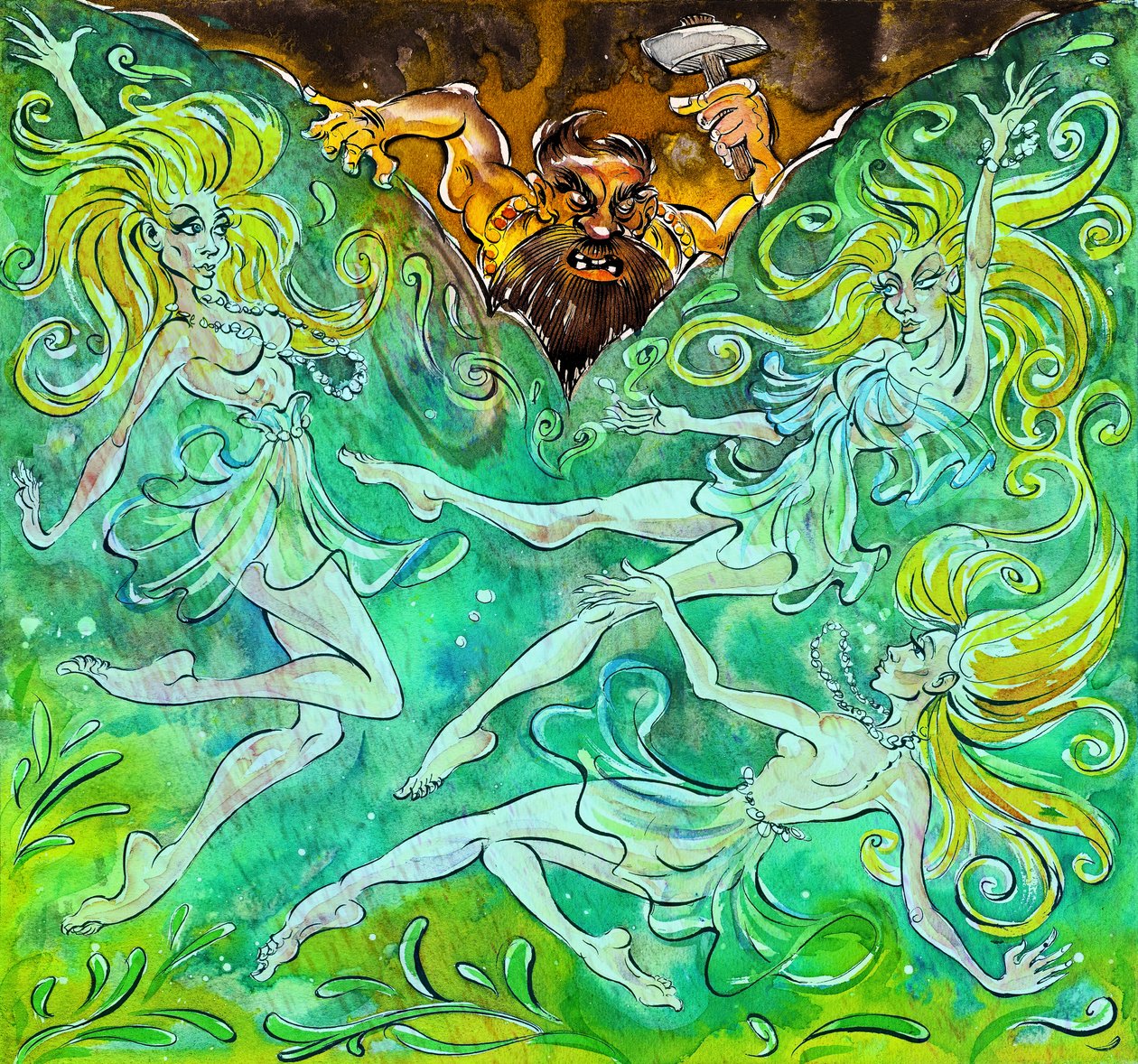 Alberich e as donzelas do Reno - ilustração de 