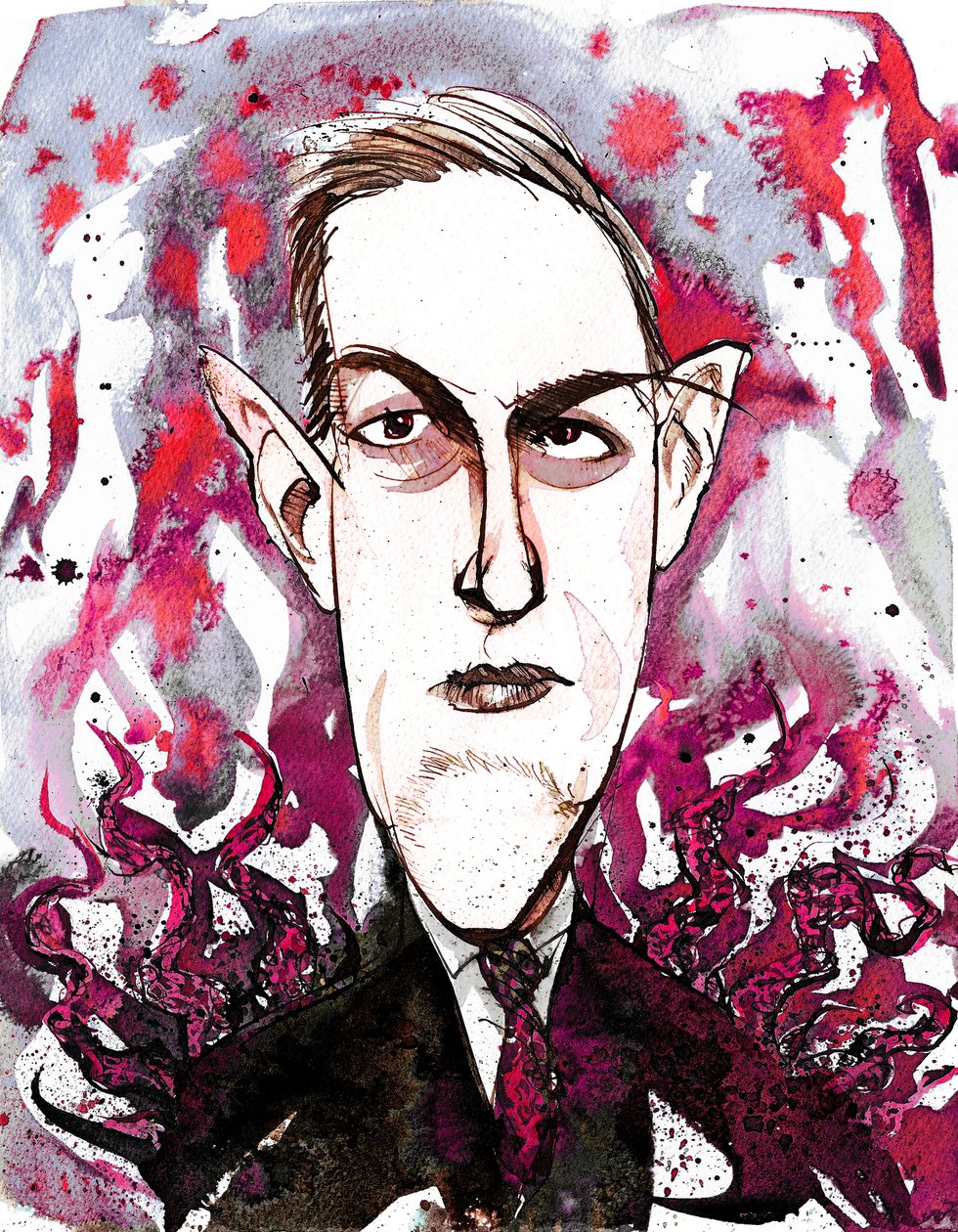 o escritor americano de terror e ficção científica Howard Phillips Lovecraft (1890-1937); caricatura de Neale Osborne