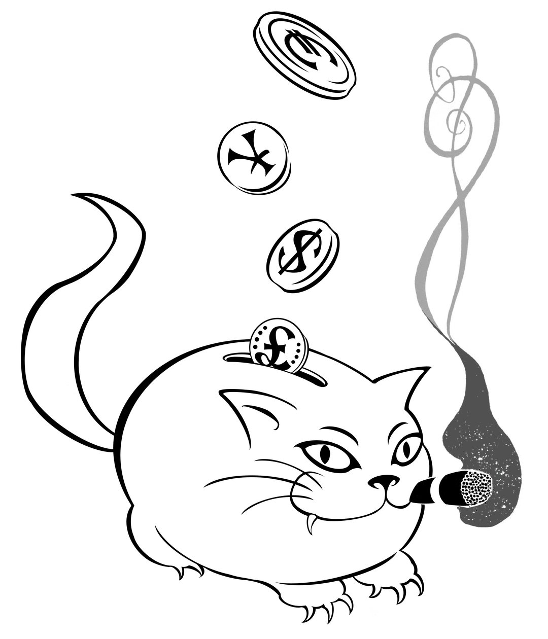 Porquinho de gato gordo - ilustração alegórica da crise financeira de Neale Osborne