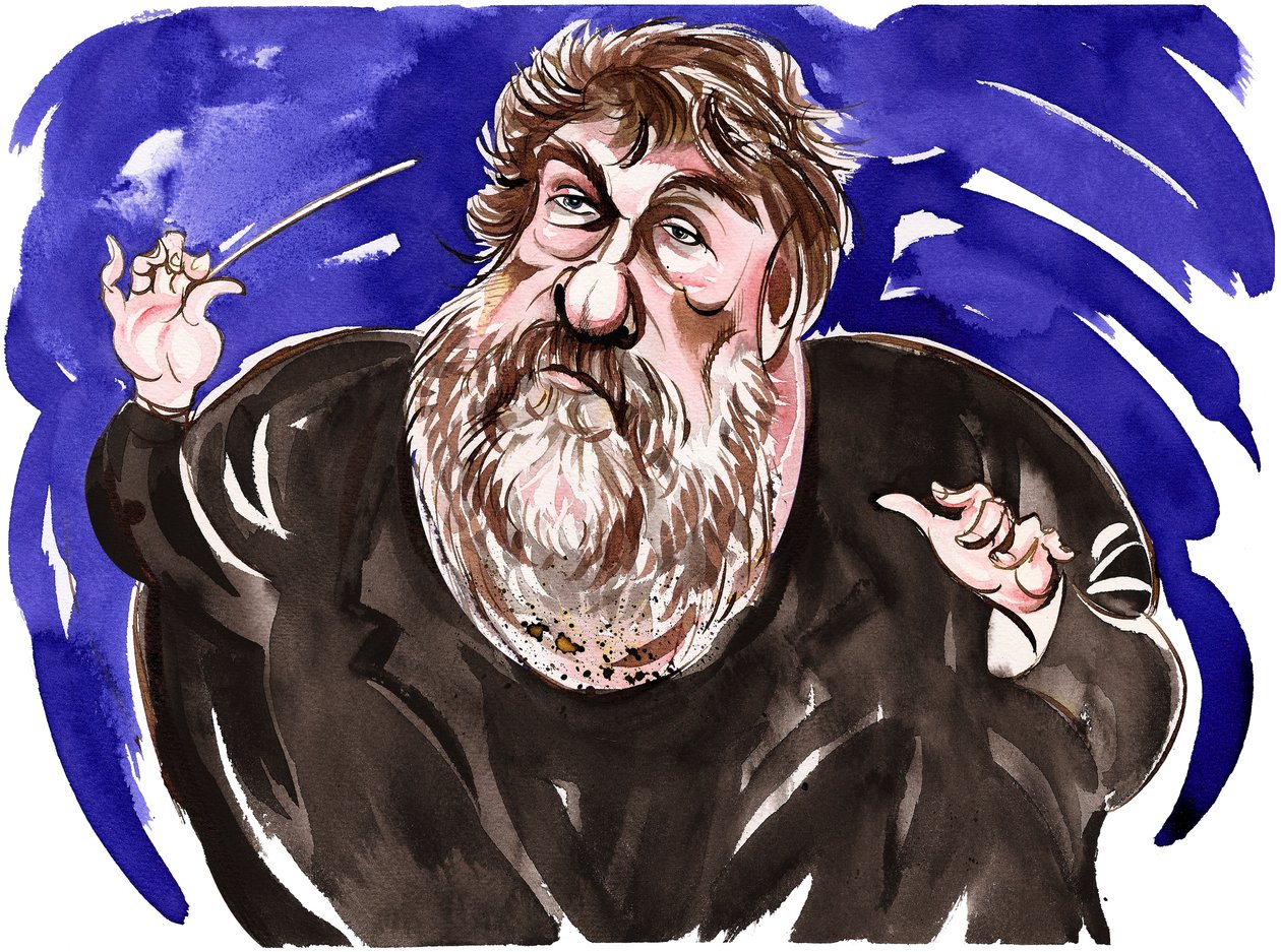 Oliver Knussen - caricatura colorida de Neale Osborne