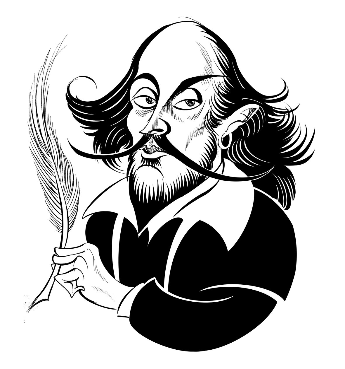 William Shakespeare - caricatura em preto e branco de Neale Osborne