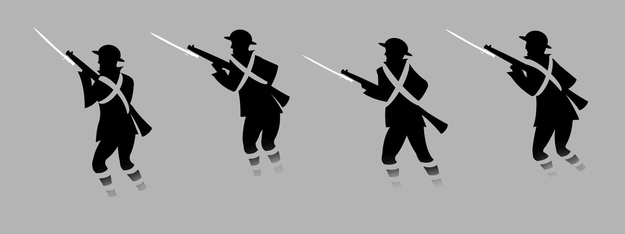 Soldados da Primeira Guerra Mundial com baionetas - emergindo das trincheiras de Neale Osborne