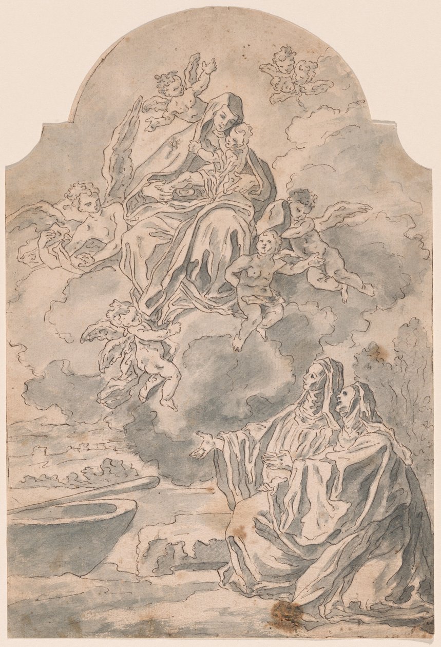 A Virgem e o Menino Aparecendo a Duas Monásticas Femininas de Neapolitan 17th Century