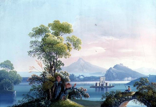 Nápoles: Uma Vista do Monte Vesúvio (gouache) de Neapolitan School