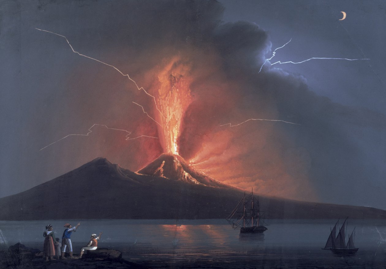 Nápoles: Vesúvio em erupção, 22 de outubro de 1822 (guache) de Neapolitan School