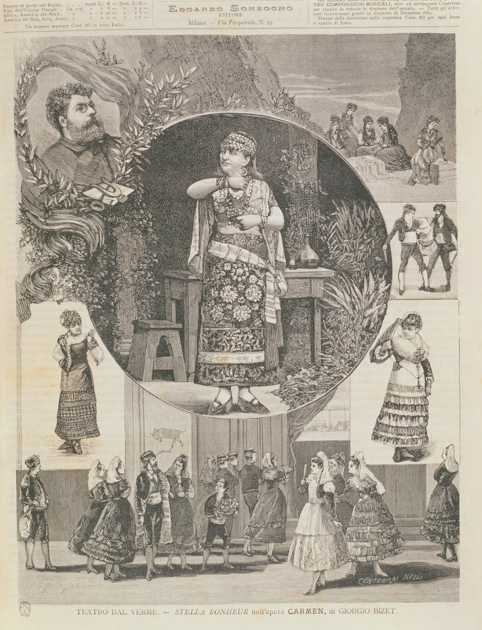 Programa para uma produção italiana da ópera &39;Carmen&39;, de Georges Bizet (1838-1875) 1880 de Nelli Centenari