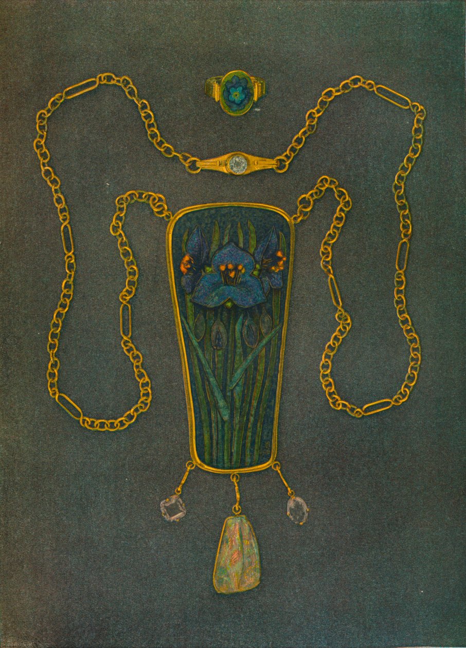 Um colar em ouro, esmalte e pedras preciosas, c1901 de Nelson Ethelred Dawson