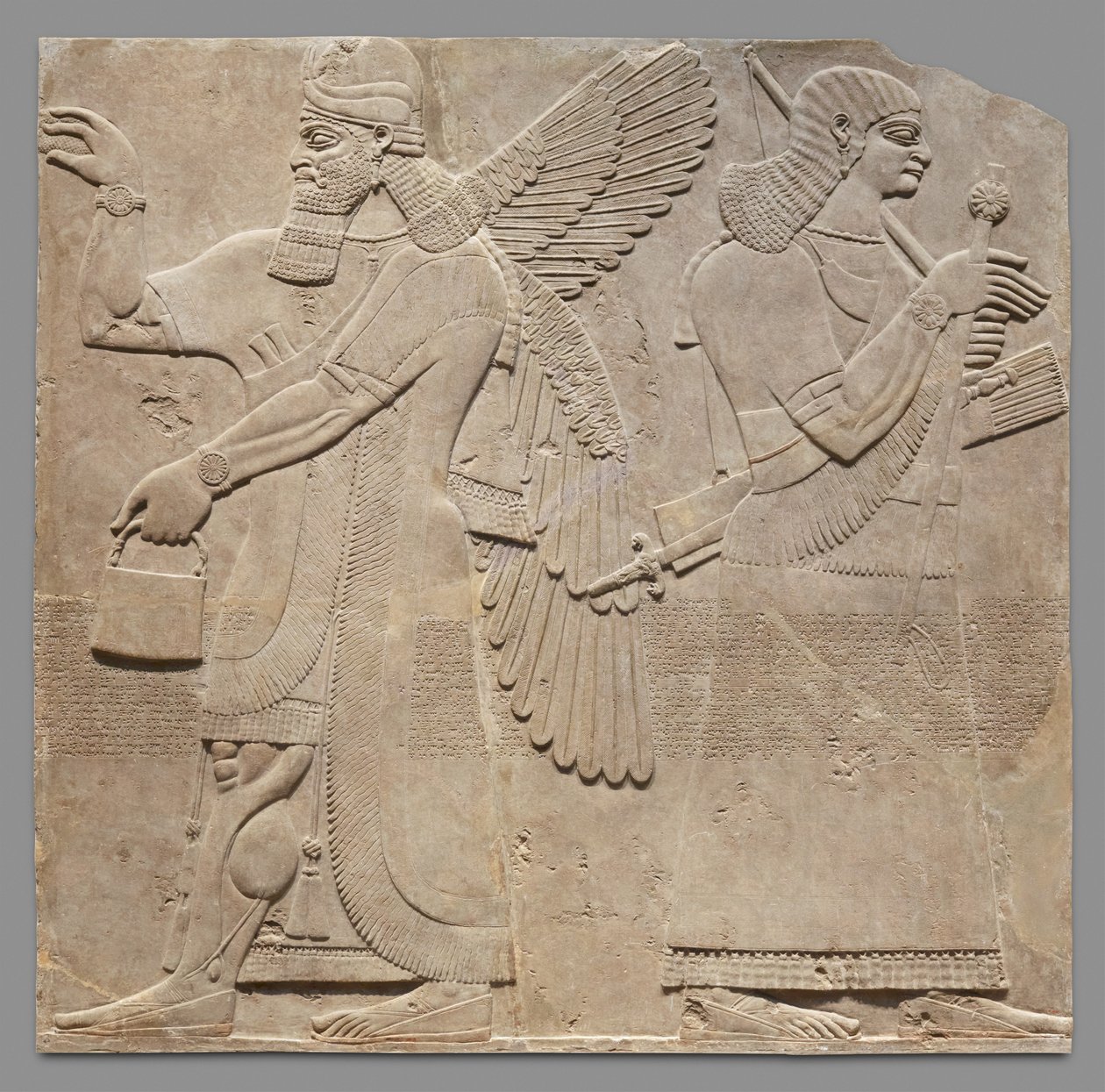 Painel de alívio de guardião e eunuco, c.883-59 aC (alabastro de gesso) de Neo Assyrian
