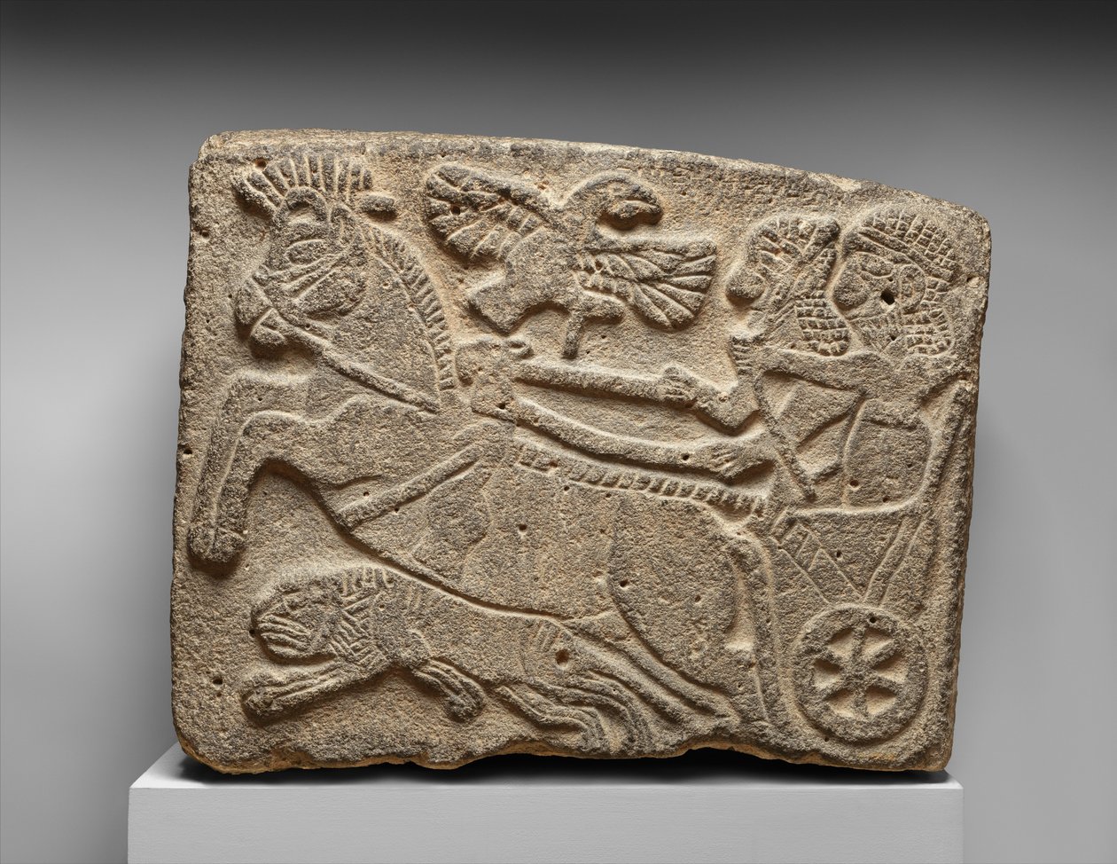 Orthostat relief:cena de caça ao leão, século IX a.C. (basalto pintado) de Neo Hittite Neo Hittite