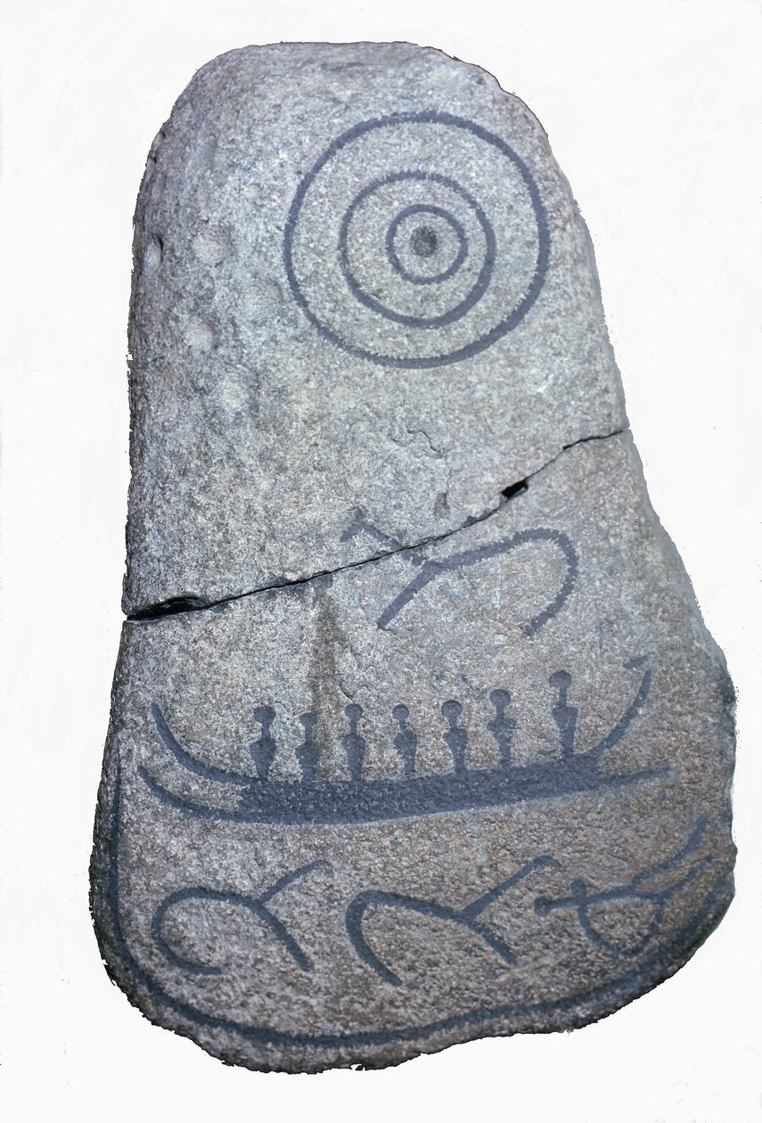 Uma nave desenha numa Pedra Rúnica, um fresco do período Neolítico. Museu Nacional de Copenhaga. Dinamarca. de Neolithic Neolithic