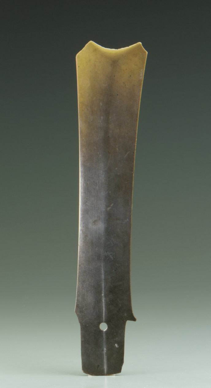 Formão bifurcado (zhang), Cultura Qijia, c.2500-2000 aC (jade) de Neolithic Period Chinese School