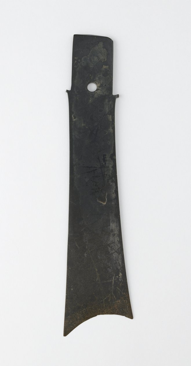 Formão bifurcado (zhang), Cultura Qijia, c.2500-2000 aC (jade (nefrita)) de Neolithic Period Chinese School