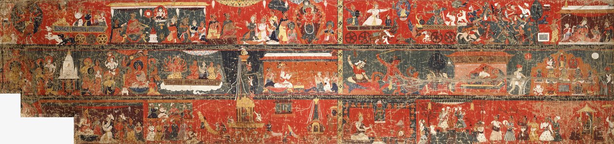 Uma grande pintura histórica nepalesa representando uma versão da lenda de Red Avalokiteshvara, 1712 de Nepalese School