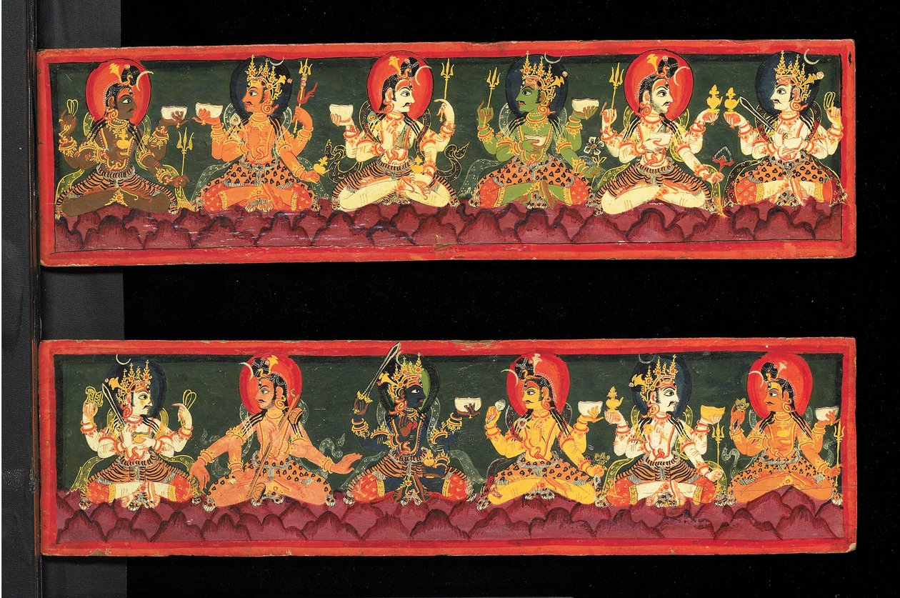Capas de livro de um manuscrito de Shaiva (wc opaca na madeira) de Nepalese School