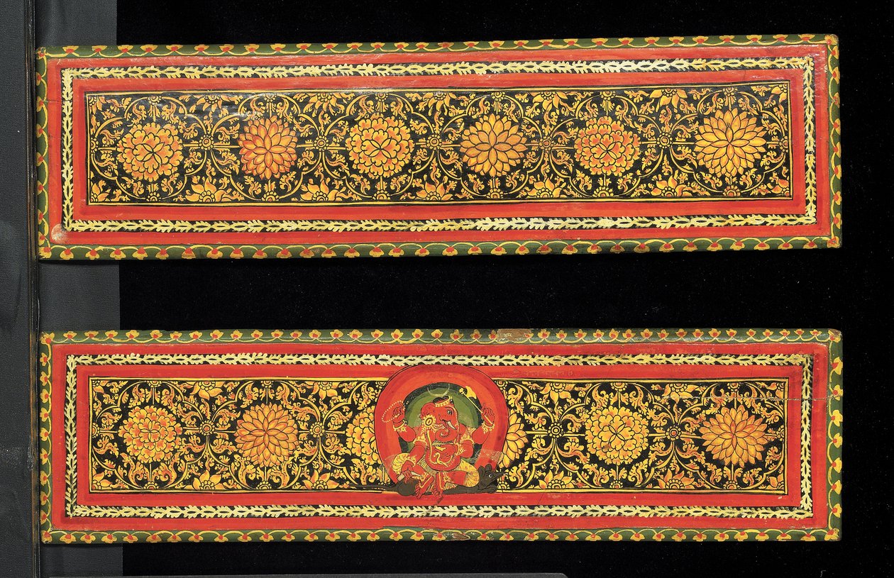 Capas de livro de um manuscrito de Shaiva (wc opaca na madeira) de Nepalese School