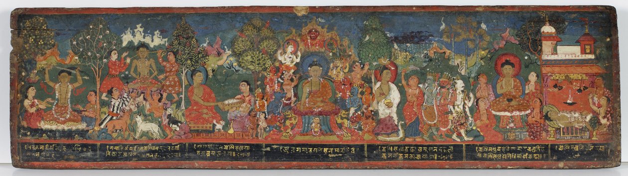 Capa do manuscrito budista (wc opaco na madeira) de Nepalese School