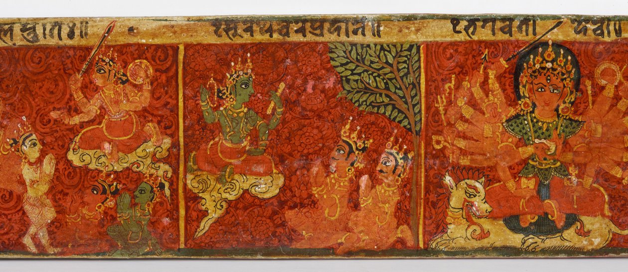 Detalhe de uma capa do manuscrito Devimahatmya (wc opaco sobre madeira) de Nepalese School