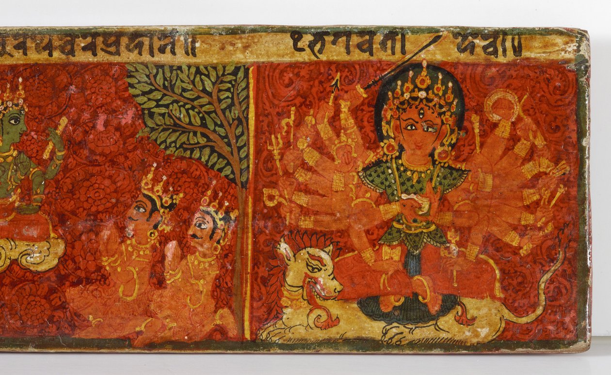 Detalhe de uma capa do manuscrito Devimahatmya (wc opaco sobre madeira) de Nepalese School