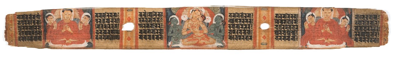 Folio 2r Deusa Prajnaparamita, do Astasahasrika Prajnaparamita (tinta e cores em folhas de palmeira e madeira) (para detalhes ver 430761) de Nepalese School