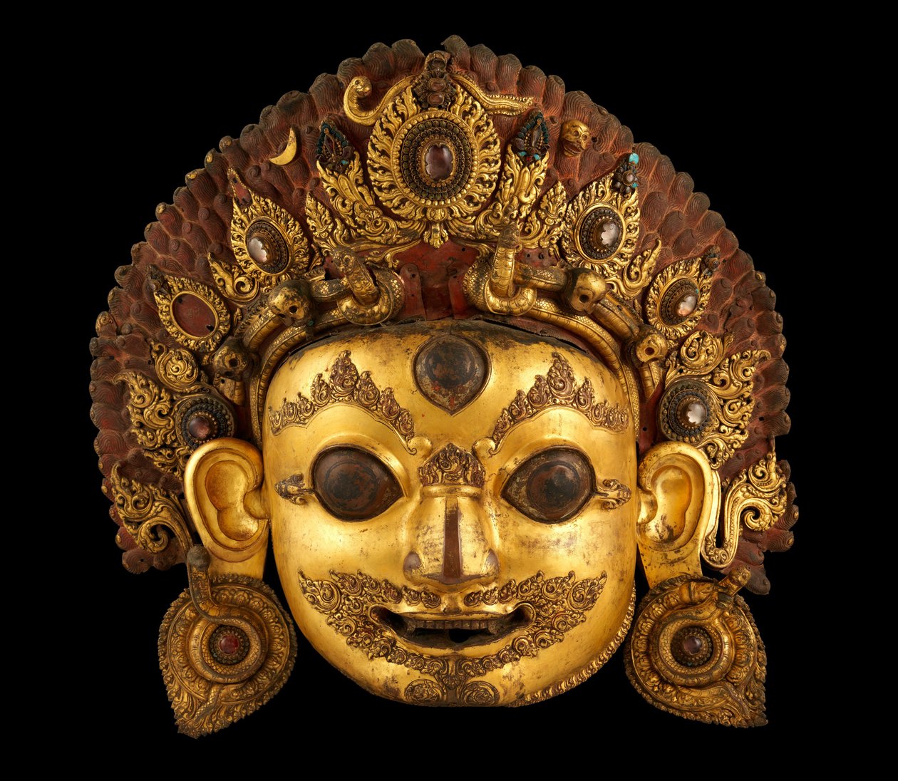 Cabeça de Bhairava, século XVI (cobre dourado pintado e cristal de rocha) de Nepalese School