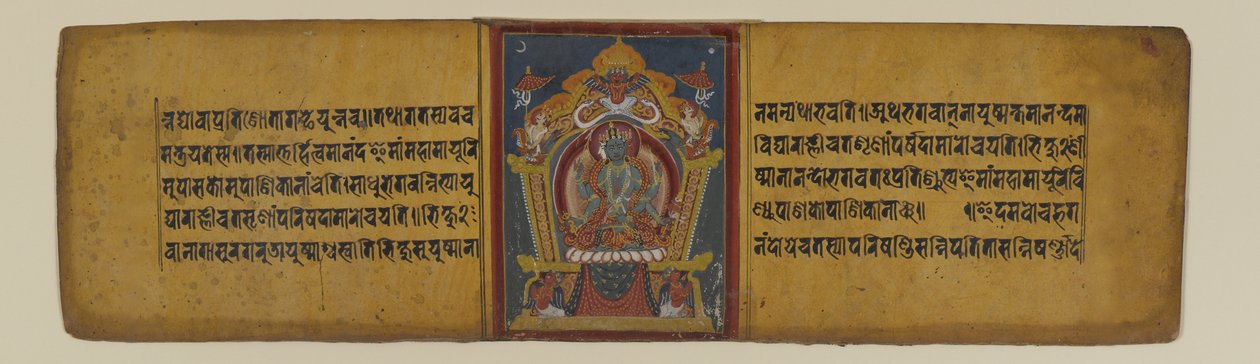Página de um manuscrito budista representando uma das deusas de Pancharaksha, 16-17º século (tinta e aquarela sobre papel) de Nepalese School