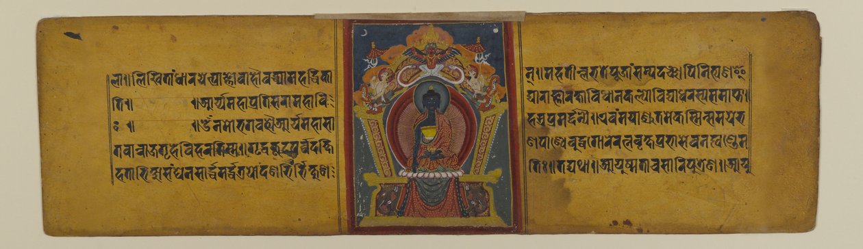 Página de um manuscrito budista com uma ilustração de Akshobhya, 16-17º século (tinta e aquarela sobre papel) de Nepalese School