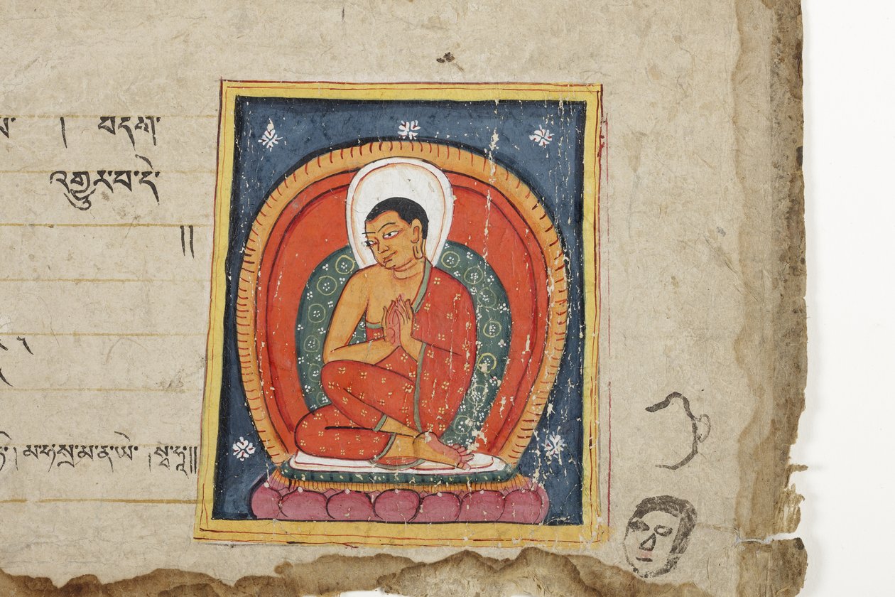 Página de um manuscrito budista, possivelmente do Mahashitalanika, c.1400 (wc & ink opaca no papel) de Nepalese School