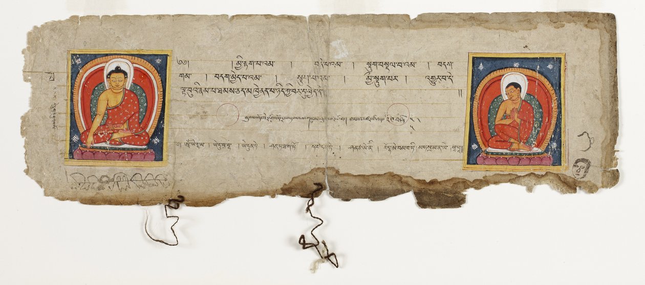 Página de um manuscrito budista, possivelmente do Mahashitalanika, c.1400 (wc & ink opaca no papel) de Nepalese School
