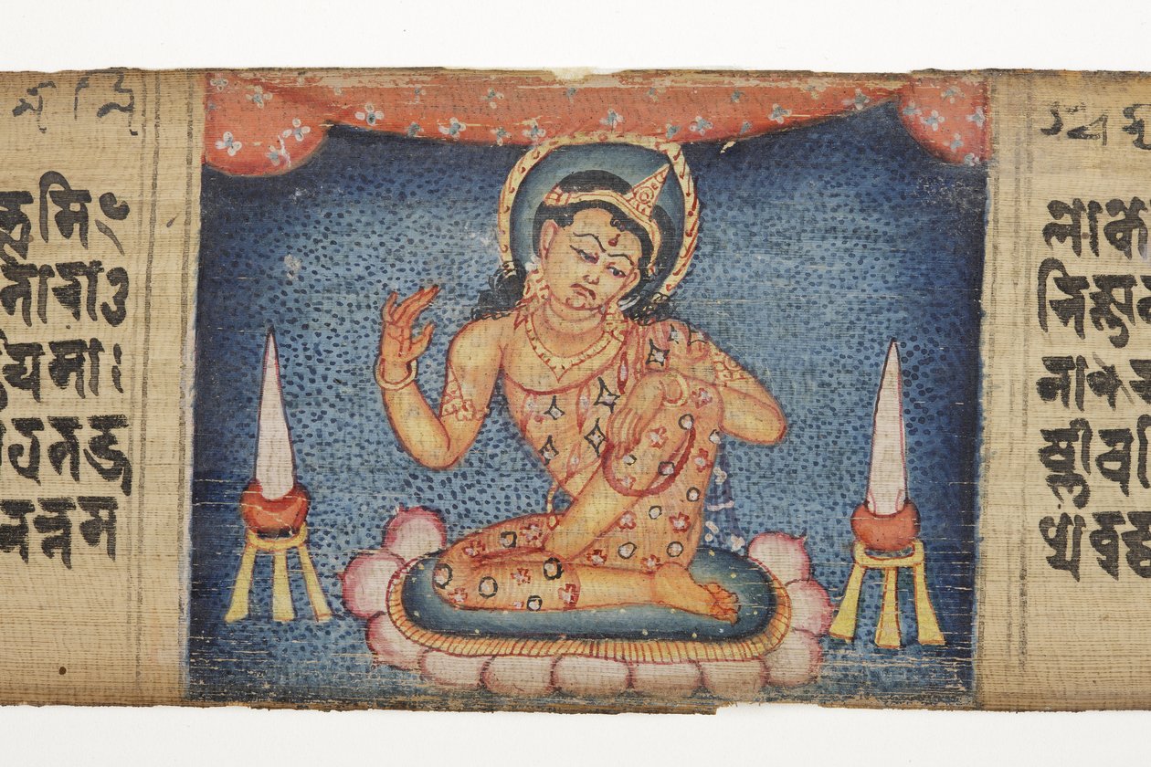 Bodhisattva sentado, do Gandavyuha (wc & tinta opaca na folha de palmeira) de Nepalese School